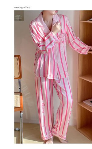 Barbie Style Pink Striped Sweet Party Pajamas for Women