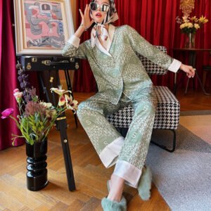 Ladies Vintage Style Elegant Ice Silk green Party Pajamas