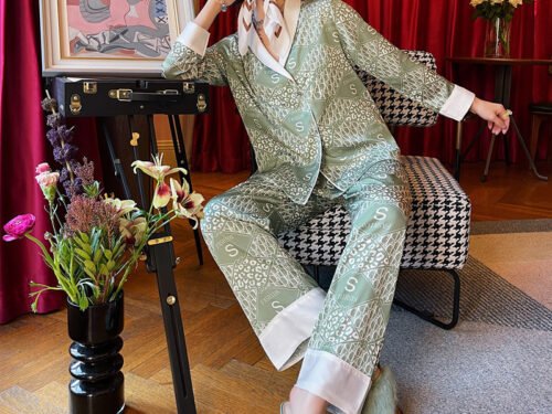 Ladies Vintage Style Elegant Ice Silk green Party Pajamas