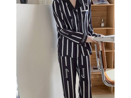 Black Striped Sweet Party Pajamas for Women